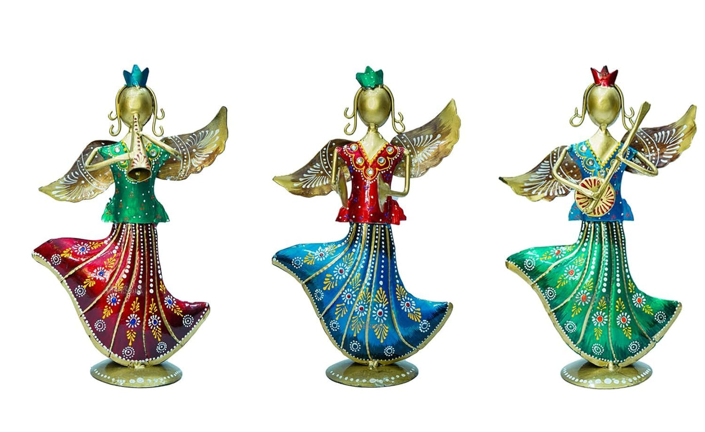GUNENDRA Crafts Metal Rajasthani Musicians Item Showpiece - Decorative Items for Home | Gift Items | Showpieces | Table Decorative Items (16X7X25 Cm), Multi Colour, Music