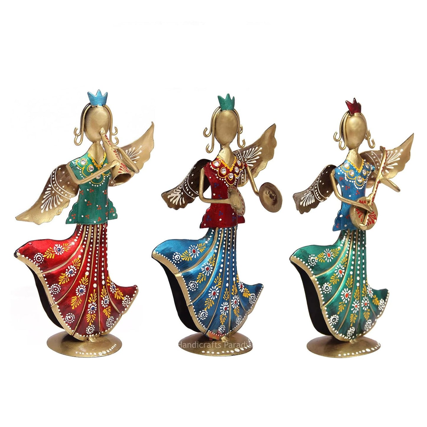GUNENDRA Crafts Metal Rajasthani Musicians Item Showpiece - Decorative Items for Home | Gift Items | Showpieces | Table Decorative Items (16X7X25 Cm), Multi Colour, Music