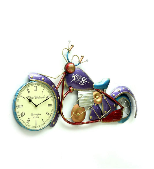 GUNENDRA Handicrafts Metal Handpainted Bike Showpiece Wall Clock in Blue Color for Home Decoration and Office Decoration (Blue)