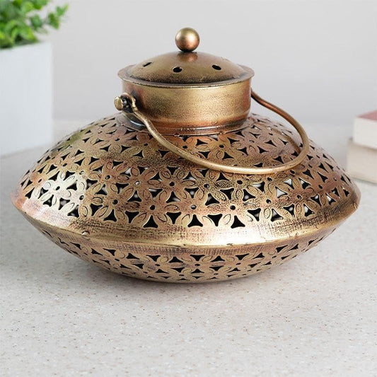 Gunendra Crafts Cast Iron Antique Degchi Style for Dhoop Holder and Candle Light | Incense Burner | Dhoop Dani | Pooja Items | Jaipur Crafts | Antique Lantern| Dhoop Batti Stand | Sambrani
