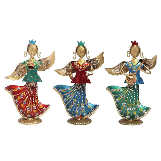 GUNENDRA Crafts Metal Rajasthani Musicians Item Showpiece - Decorative Items for Home | Gift Items | Showpieces | Table Decorative Items (16X7X25 Cm), Multi Colour, Music