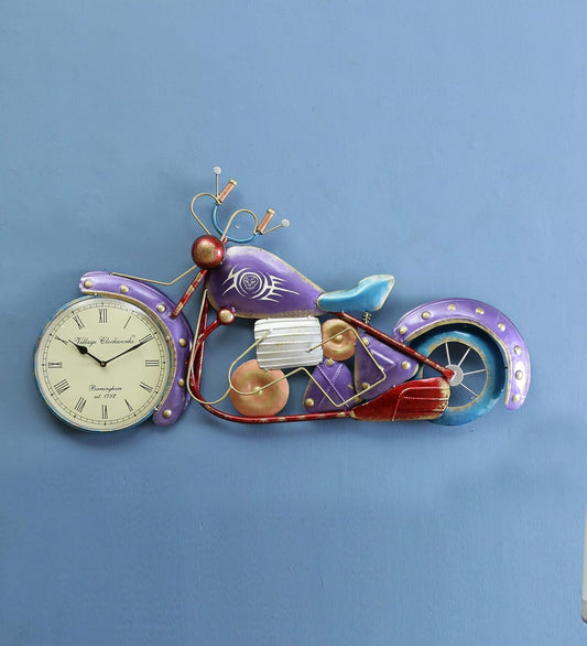 GUNENDRA Handicrafts Metal Handpainted Bike Showpiece Wall Clock in Blue Color for Home Decoration and Office Decoration (Blue)