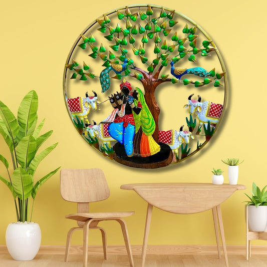 GUNENDRA Handicrafts Metal Wall Art Iron Wall Hanging Radha Krishna Cow With LED