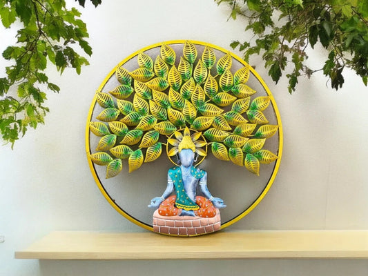 GUNENDRA Handicrafts Metal Wall Art Iron Wall Hanging Buddha Tree With LED Light for Home Decoration Showpiece for Living Room/Bedroom/Hotel/Restaurant/Drawing Room Interiors (Size: 24x24 IN)